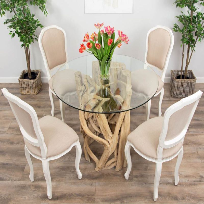 1.2m Java Root Circular Dining Table with 4 Paloma Chairs