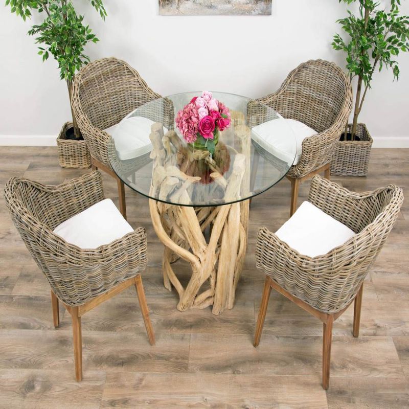 1.2m Java Root Circular Dining Table with 4 Scandi Armchairs