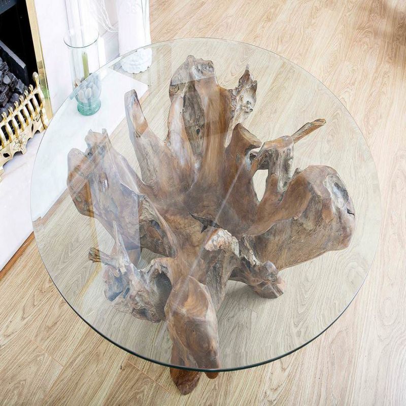 Round top teak root coffee table