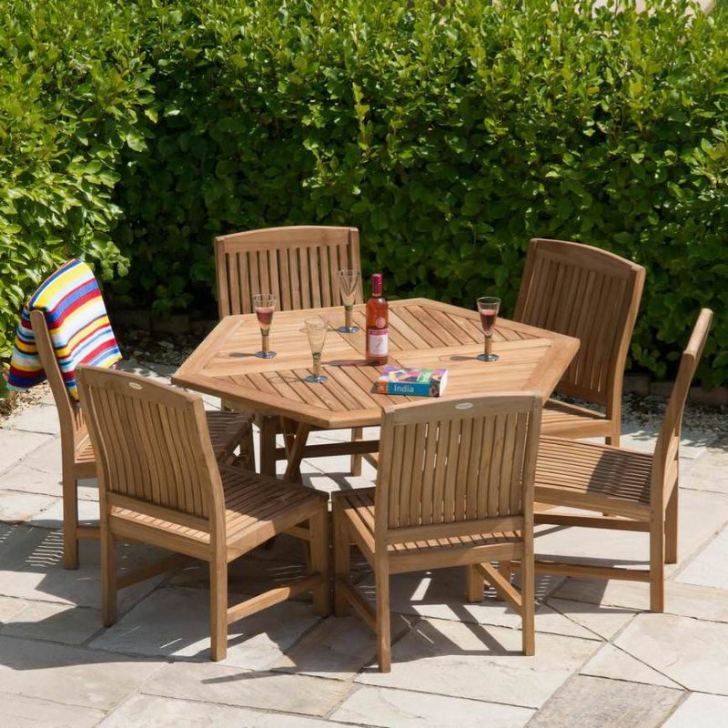 1.2m Teak Hexagonal Folding Table with 6 Marley Chairs