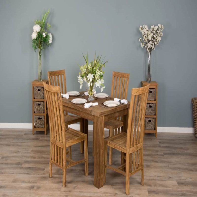 1.2m Reclaimed Teak Taplock Dining Table with 4 Santos Dining Chairs