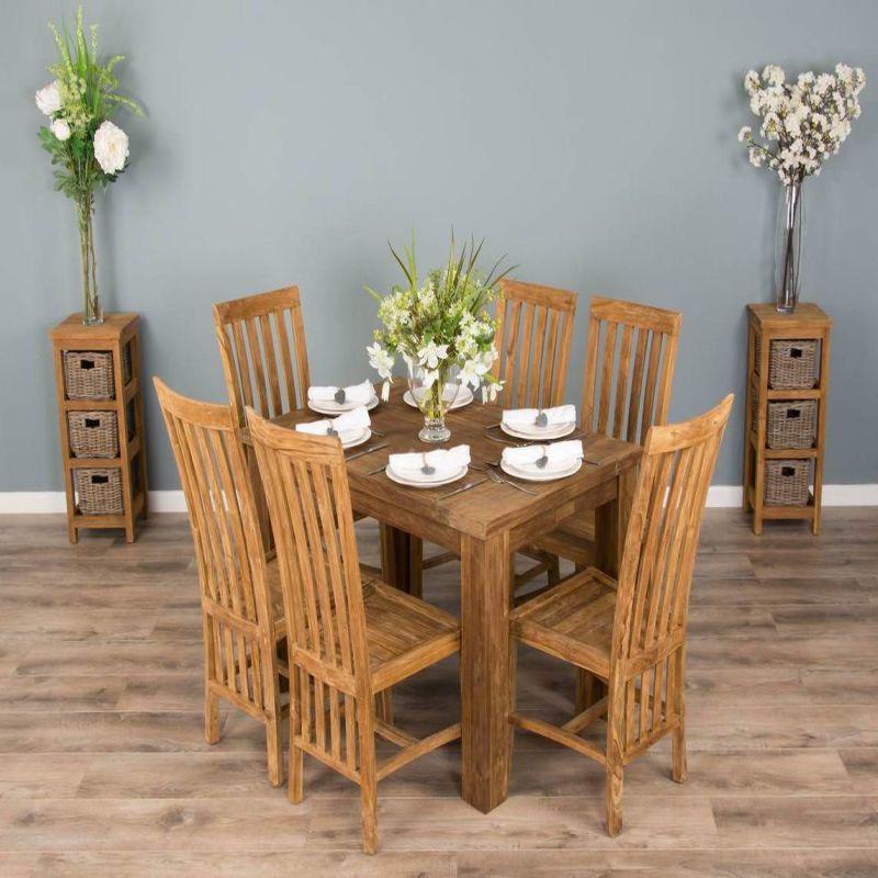 1.2m Reclaimed Teak Taplock Dining Table with 6 Santos Chairs
