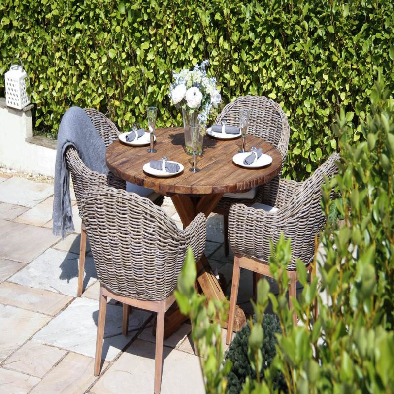 1.2m Reclaimed Teak Outdoor Open Slatted Dartmouth Table with 4 Scandi Armchairs