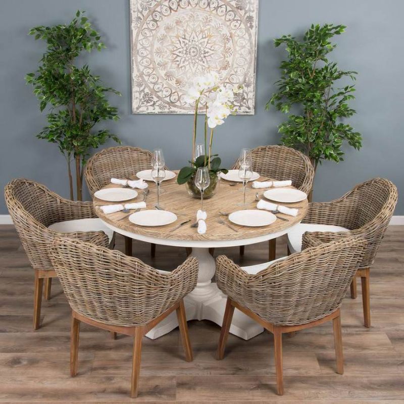 1.3m Country Pedestal Dining Table with 6 Scandi Armchairs