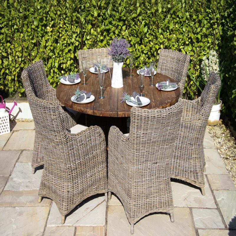 1.5m Reclaimed Teak Outdoor Open Slatted Dartmouth Table with 6 Donna Armchairs
