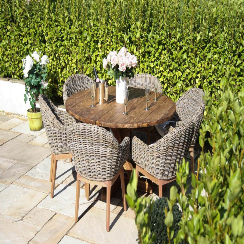1.5m Reclaimed Teak Outdoor Open Slatted Dartmouth Table with 6 Scandi Armchairs