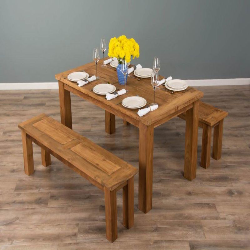 1.6m Reclaimed Teak Mexico Dining Table with 2 Backless Benches