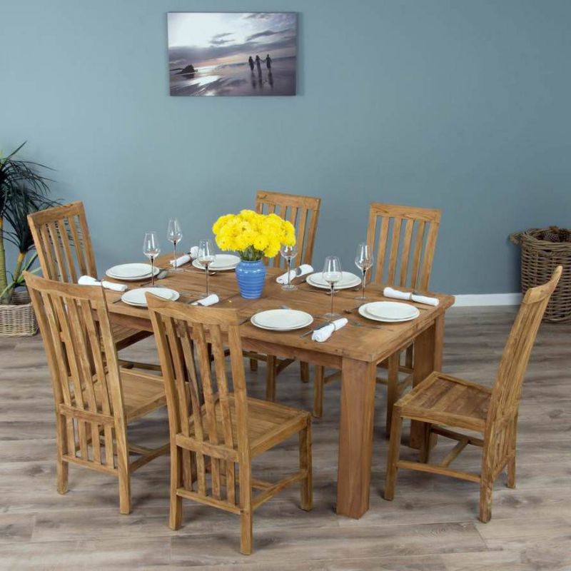 1.6m Reclaimed Teak Mexico Dining Table with 6 Santos Chairs