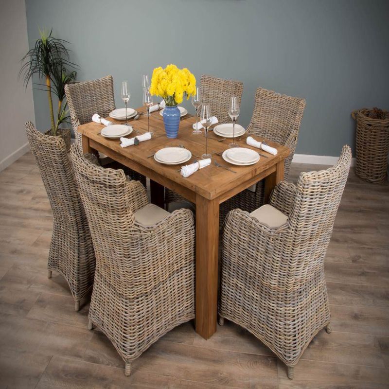 1.6m Reclaimed Teak Mexico Dining Table with 6 Donna Chairs