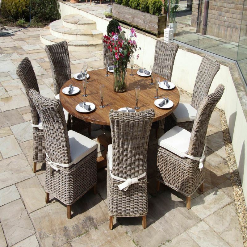 1.8m Reclaimed Teak Outdoor Open Slatted Dartmouth Table with 8 Latifa Chairs