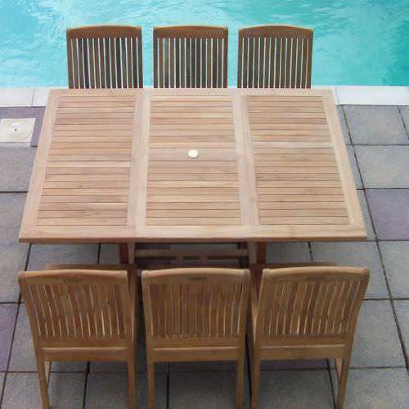 1.2m x 1.2m-1.8m Teak Square Extending Table with 6 Marley Chairs