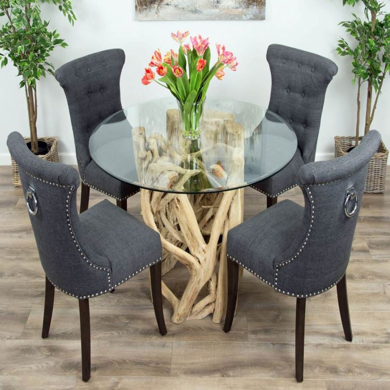 1.2m Java Root Circular Dining Table with 4 Windsor Ring Back Chairs 