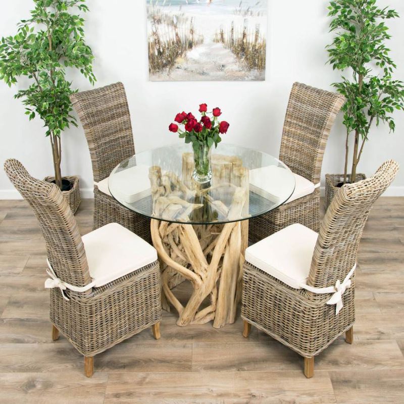 1.2m Java Root Circular Dining Table with 4 Latifa Chairs