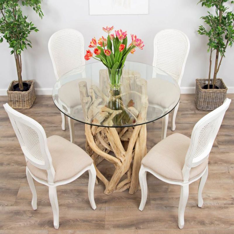1.2m Java Root Circular Dining Table with 4 Murano Chairs