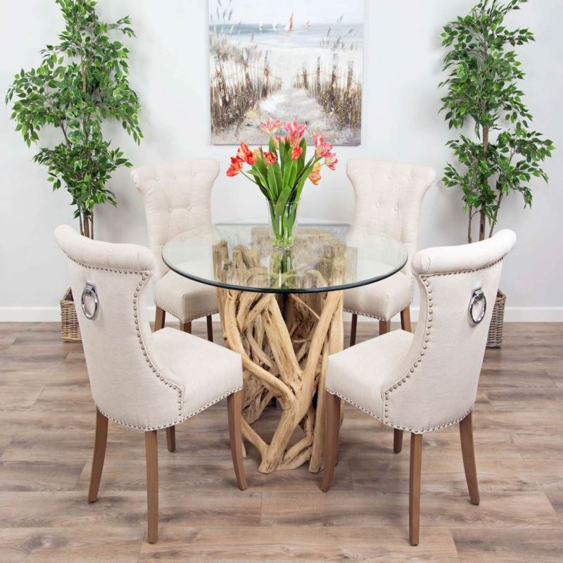 1.2m Java Root Circular Dining Table with 4 Windsor Ring Back Dining Chairs 