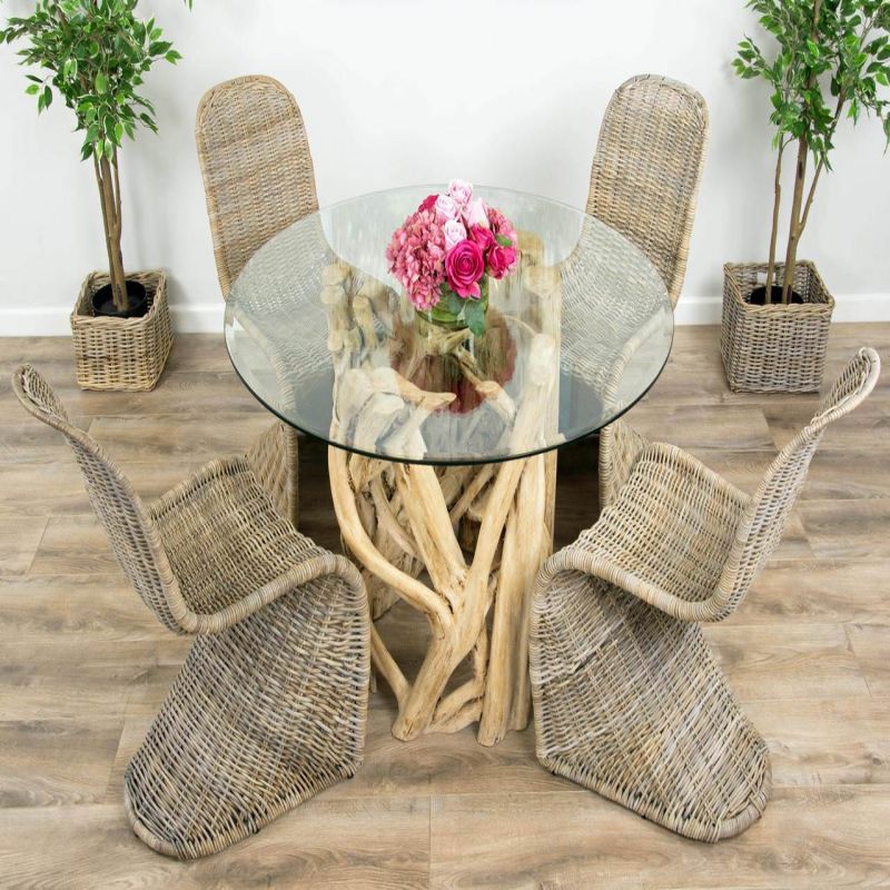 1.2m Java Root Circular Dining Table with 4 Stackable Zorro Chairs