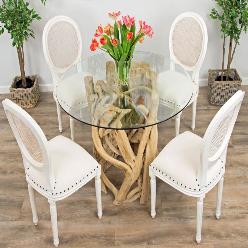 1.2m Java Root Circular Dining Table with 4 Ellena Dining Chairs