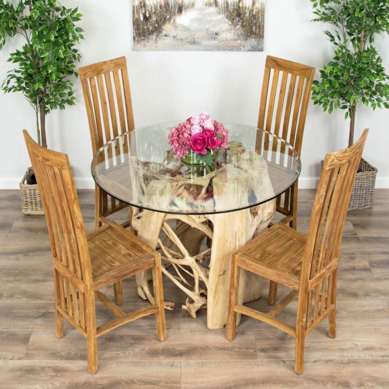 1.2m Java Root Circular Dining Table with 4 Santos Chairs