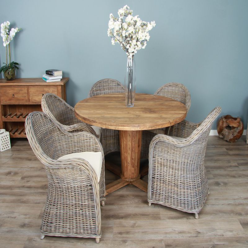 1.3m Reclaimed Teak Character Dining Table with 6 Riviera Chairs