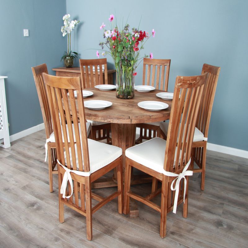 1.3m Reclaimed Teak Character Dining Table with 6 Santos Chairs