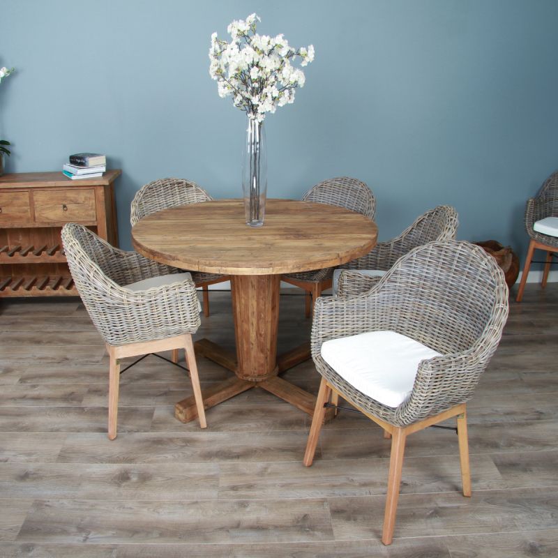 1.3m Reclaimed Teak Character Dining Table with 5 Scandi Armchairs