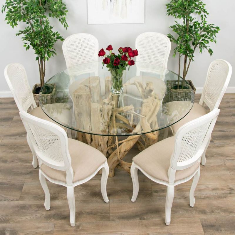 1.5m Java Root Circular Dining Table with 6 Murano Dining Chairs