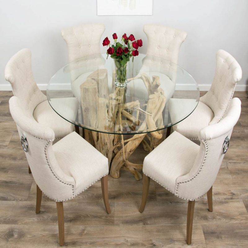 1.5m Java Root Circular Dining Table with 6 Natural Windsor Ring Back Dining Chairs