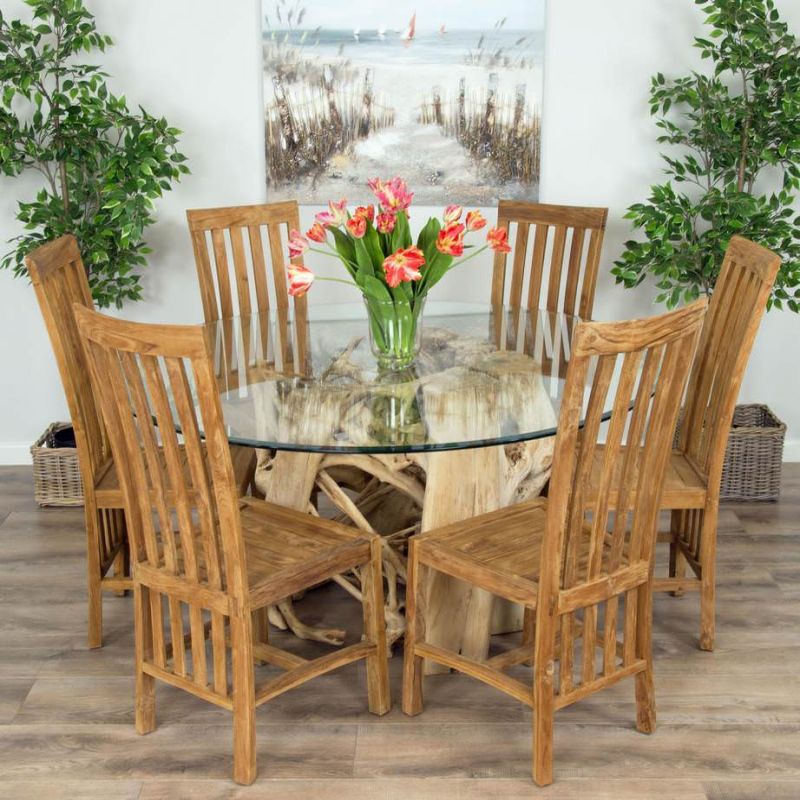 1.5m Java Root Circular Dining Table with 6 Santos Chairs