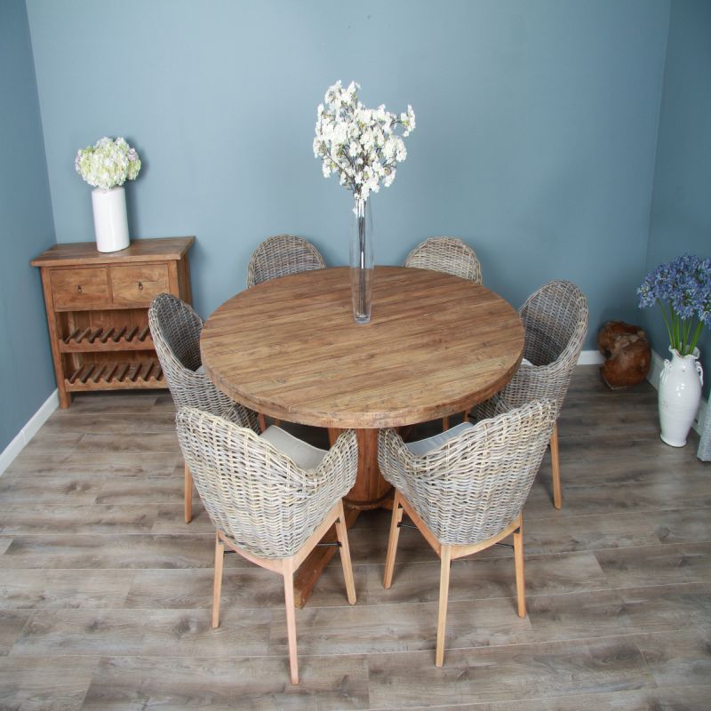 1.8m Reclaimed Teak Character Dining Table with 6 Scandi Armchairs