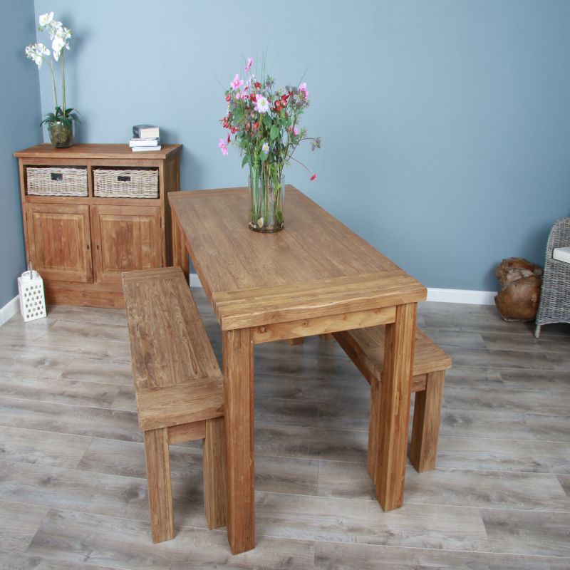 1.8m Reclaimed Teak Taplock Dining Table with 2 Backless Benches