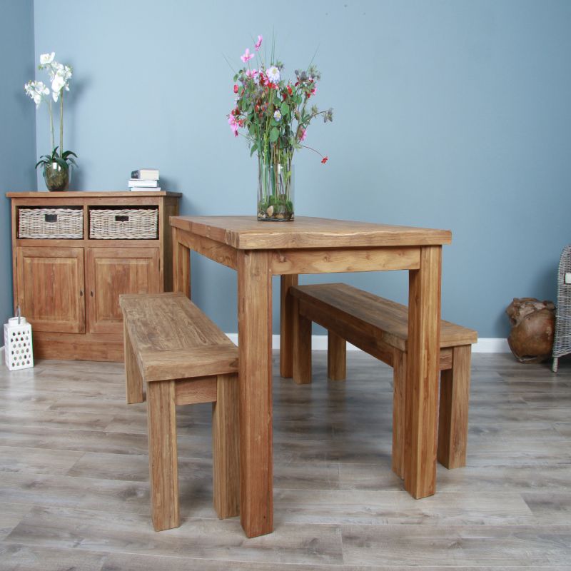 2m Reclaimed Teak Taplock Dining Table with 2 Backless Benches