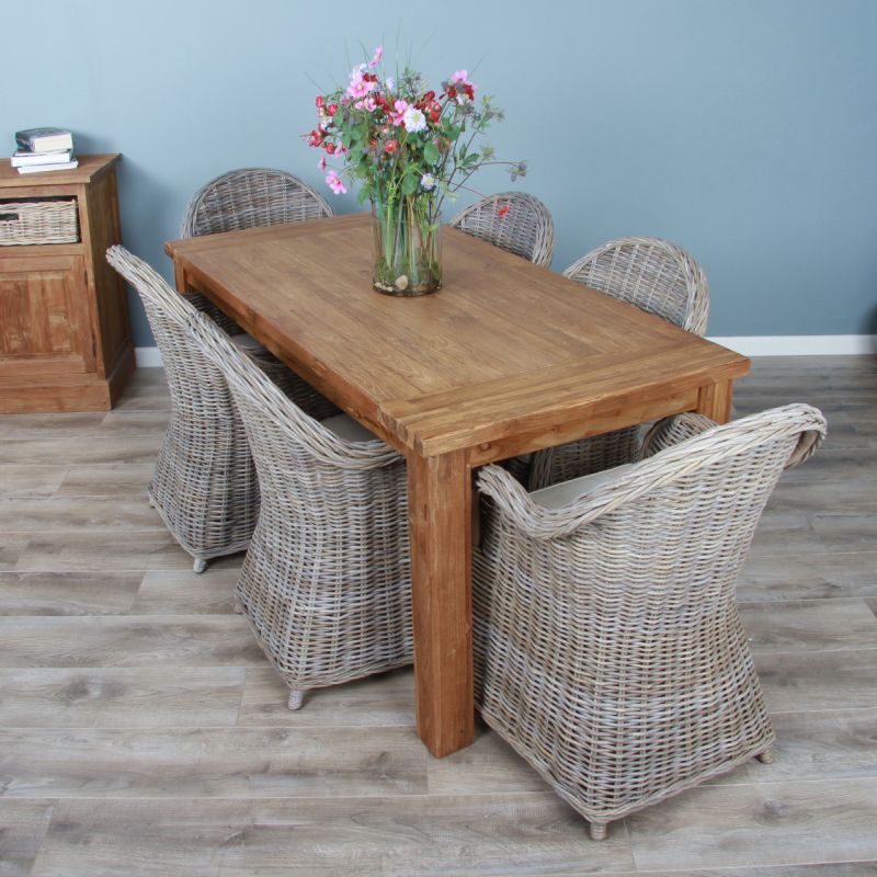 1.8m Reclaimed Teak Taplock Dining Table with 6 Riviera Chairs