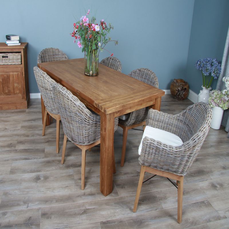 1.8m Reclaimed Teak Taplock Dining Table with 6 Scandi Armchairs