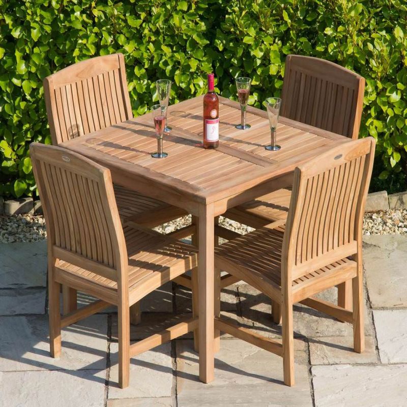 1m Teak Square Fixed Table with 4 Marley Chairs