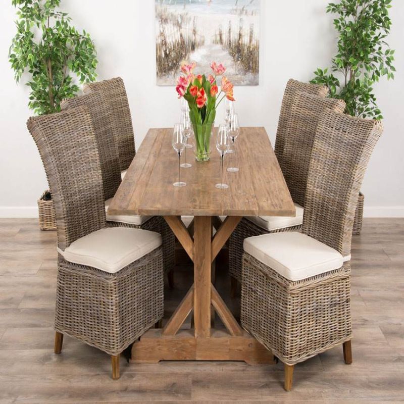 2m Reclaimed Teak Dinklik Dining Table with 6 Latifa Chairs   