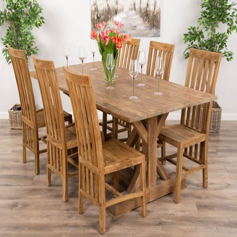 2m Reclaimed Teak Dinklik Dining Table with 6 Santos Chairs   