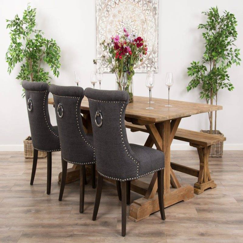 2m Reclaimed Teak Dinklik Dining Table with 1 Backless Bench & 3 Windsor Ring Back Chairs   