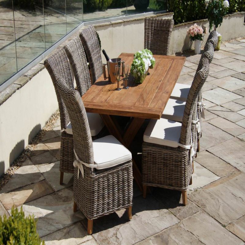2m Reclaimed Teak Outdoor Open Slatted Cross Leg Table with 8 Latifa Chairs