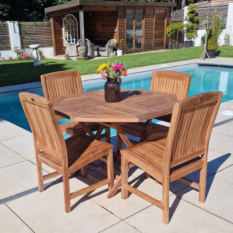 1.2m Teak Octagonal Folding Table with 4 Marley Chairs / Armchairs