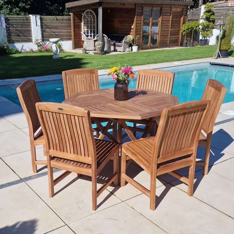 1.2m Teak Octagonal Folding Table with 6 Marley Chairs