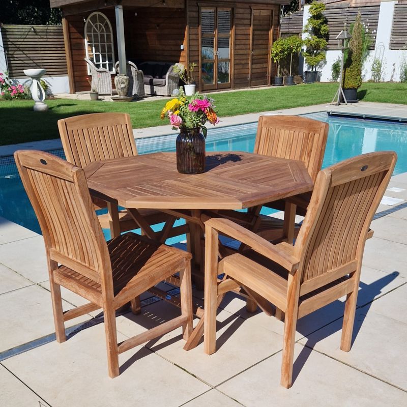 1.2m Teak Octagonal Folding Table with 2 Marley Chairs & 2 Marley Armchairs