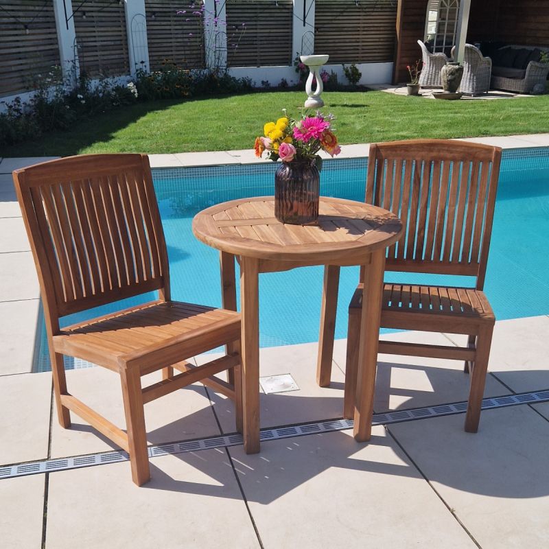 70cm Teak Circular Fixed Table with 2 Marley Chairs / Armchairs