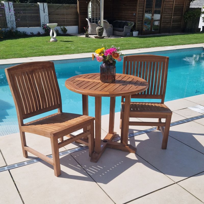 80cm Teak Circular Pedestal Table with 2 Marley Chairs / Armchairs