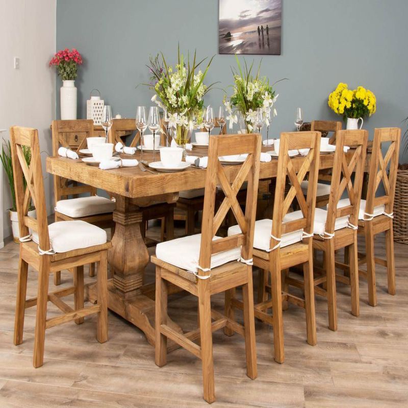 2.4m Reclaimed Elm Pedestal Dining Table with 10 Cross Back Dining Chairs 