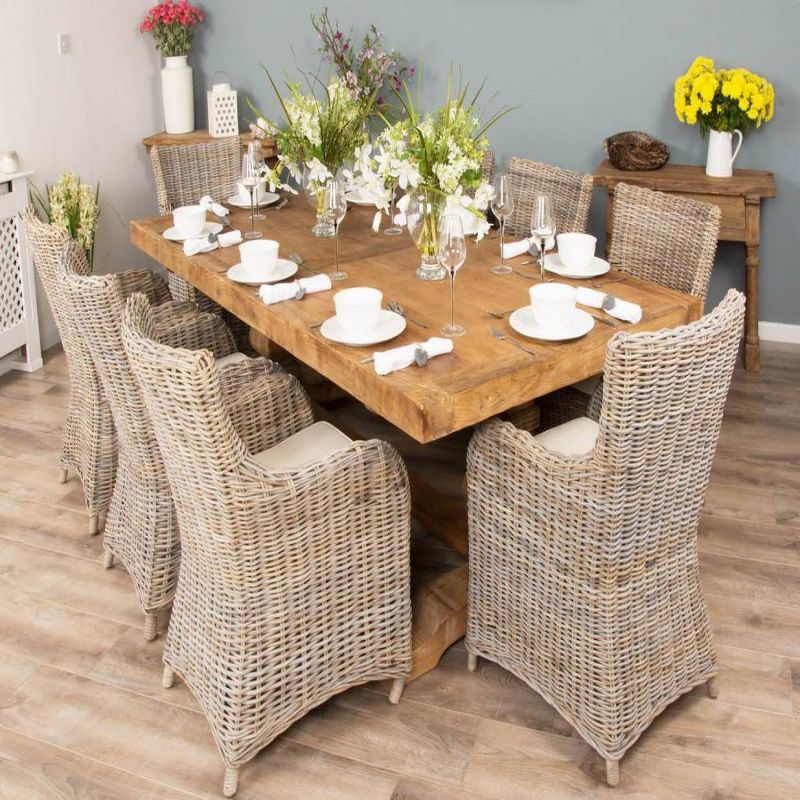 2.4m Reclaimed Elm Pedestal Dining Table with 8 Donna Armchairs