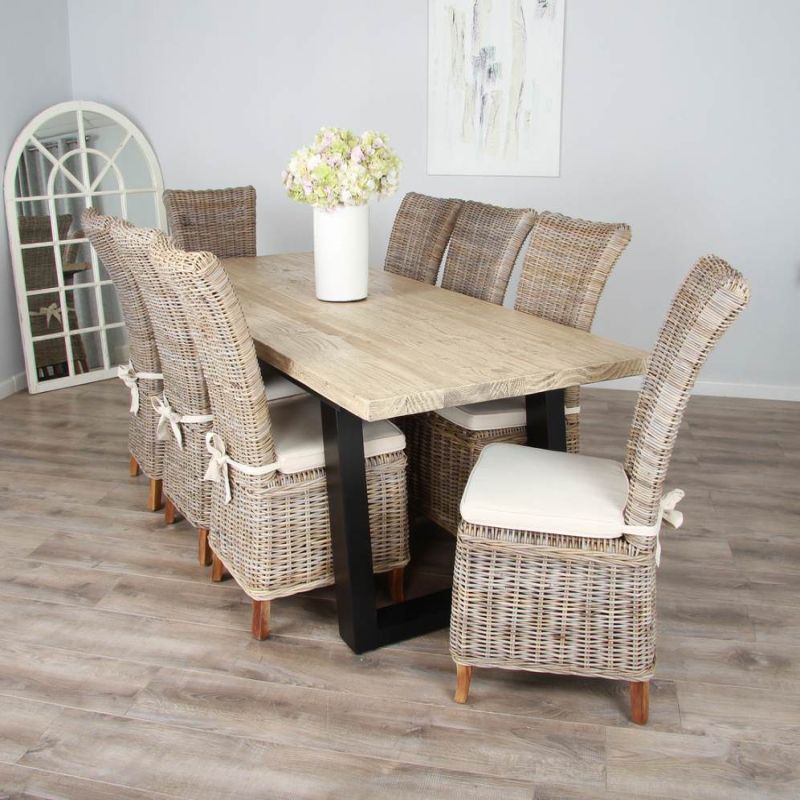 2.4m Industrial Chic Cubex Dining Table with Black Legs & 6 Latifa Chairs  