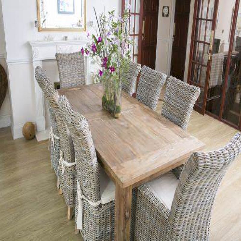 2.4m Reclaimed Teak Mexico Dining Table with 6 Latifa Chairs & 2 Armchairs