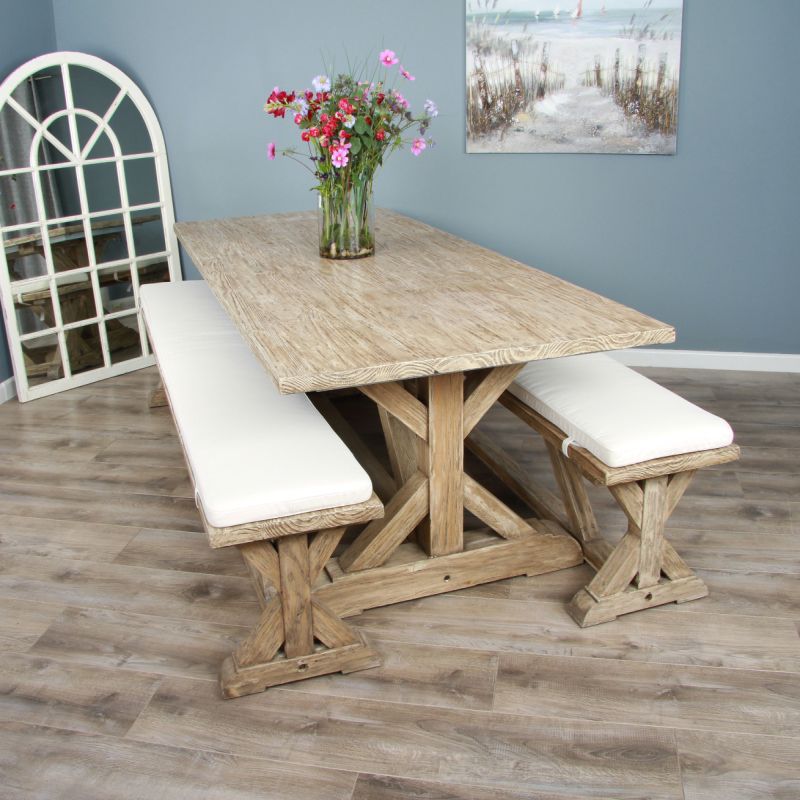 2.4m Farmhouse Cross Dining Table with 2 Dining Benches