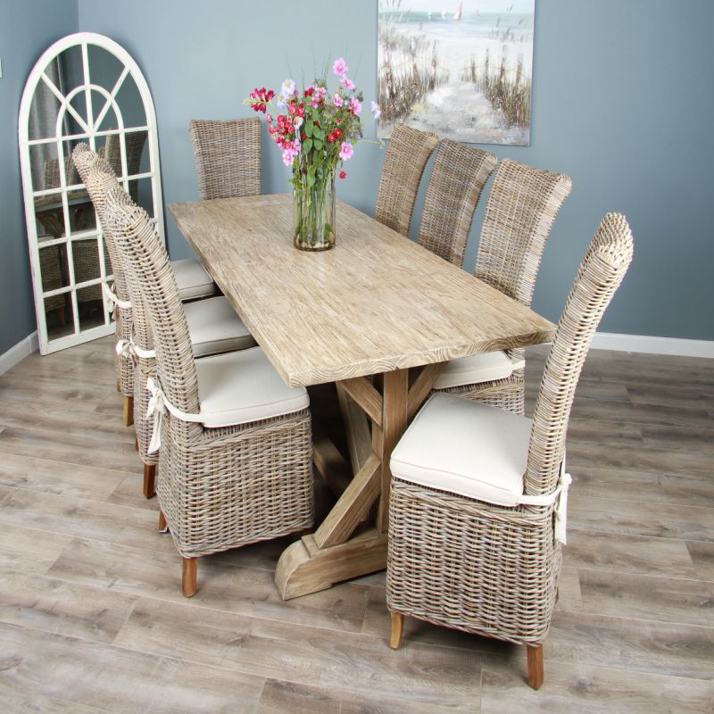 2.4m Farmhouse Cross Dining Table with 8 Latifa Chairs
