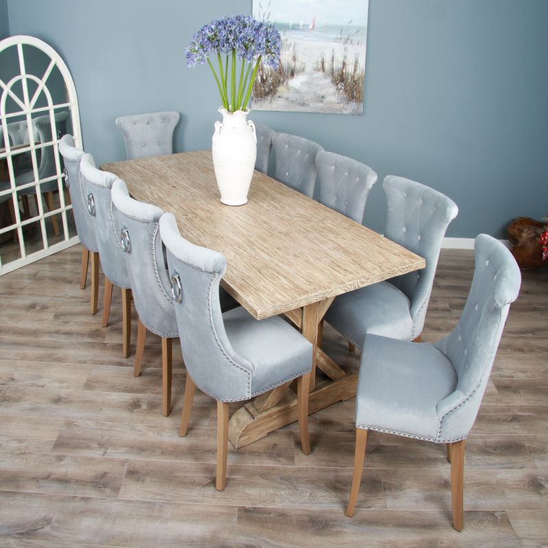 2.4m Farmhouse Cross Dining Table with 10 Windsor Ring Back Chairs